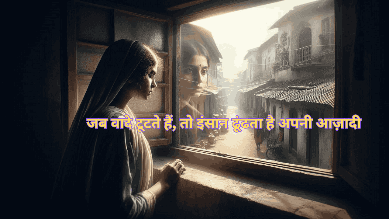 A young woman stands by the window in a quiet village home — caught between dreams and duty, hope and heartbreak. Outside, the storm of decisions brews