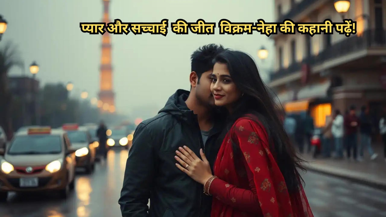 विक्रम और नेहा की रोमांटिक और सस्पेंस भरी लव स्टोरी का पोस्टर, जिसमें दिल्ली मेट्रो और कपल का सिल्हूट दिख रहा है।