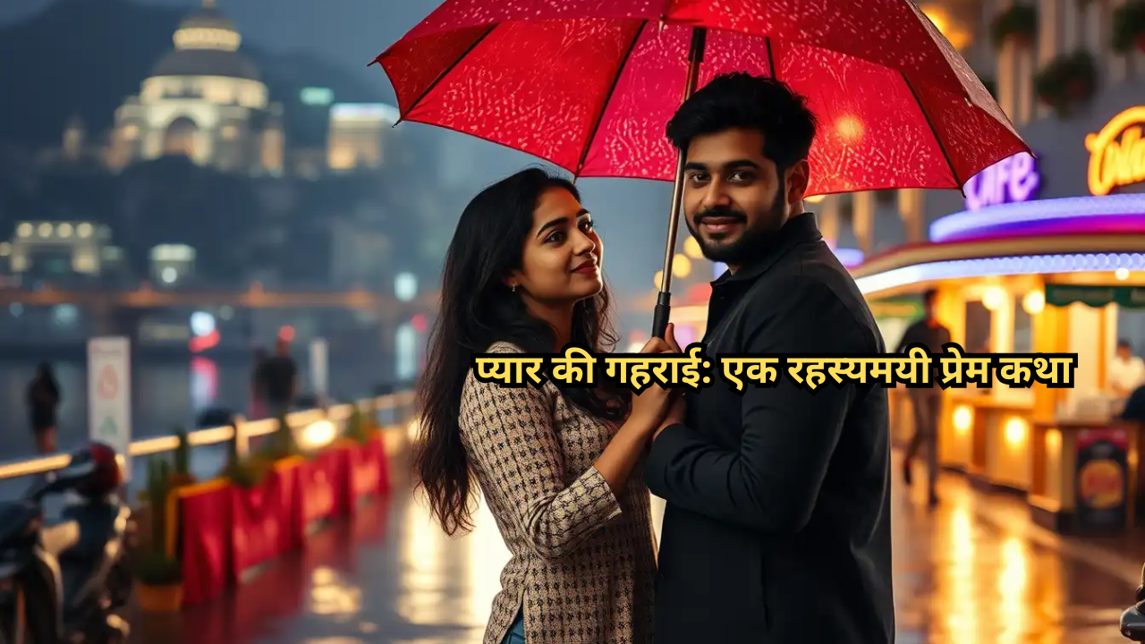 अनन्या और सिद्धांत छतरी के नीचे मुंबई की बारिश में, पृष्ठभूमि में मरीन ड्राइव।