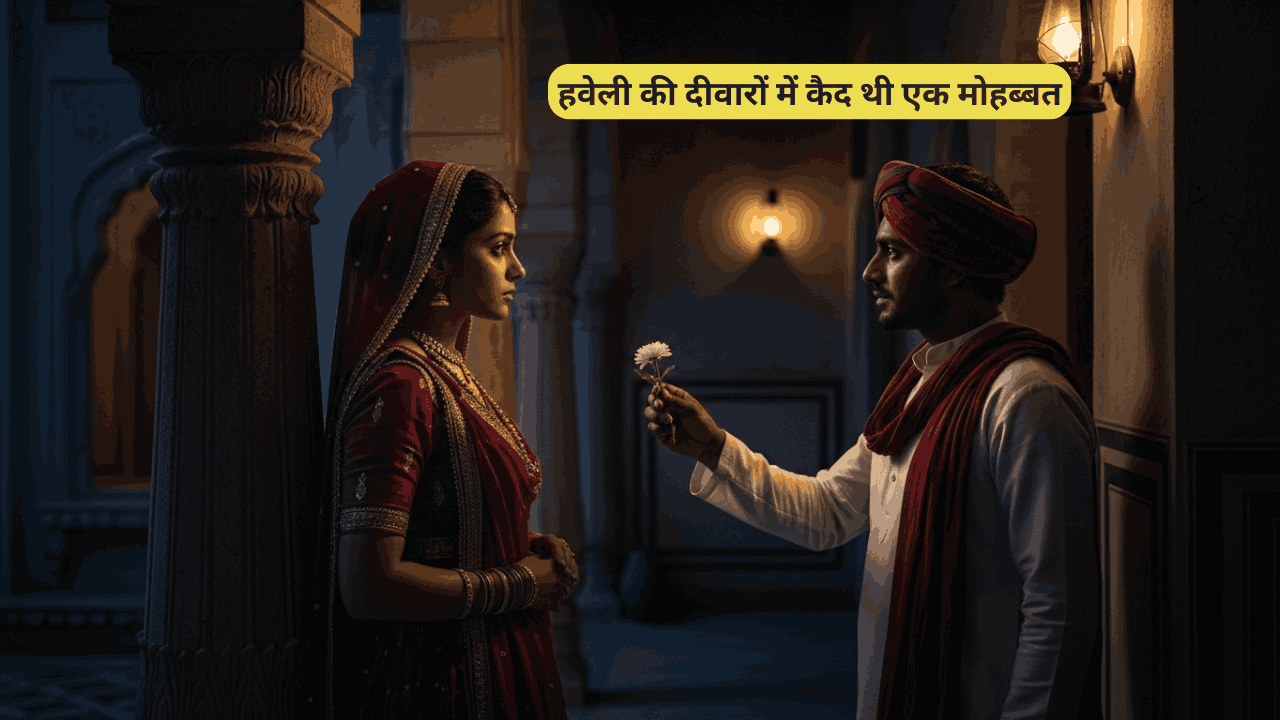 हवेली में कैद ठकुराइन (यमिनी) को एक नौकर (गोपाल) उम्मीद का सफेद फूल दे रहा है - एक सच्ची प्रेम कहानी का दृश्य।