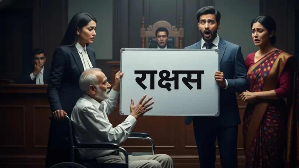 लकवाग्रस्त ससुर कोर्ट में गवाही देते हुए और बेटे को राक्षस बताते हुए