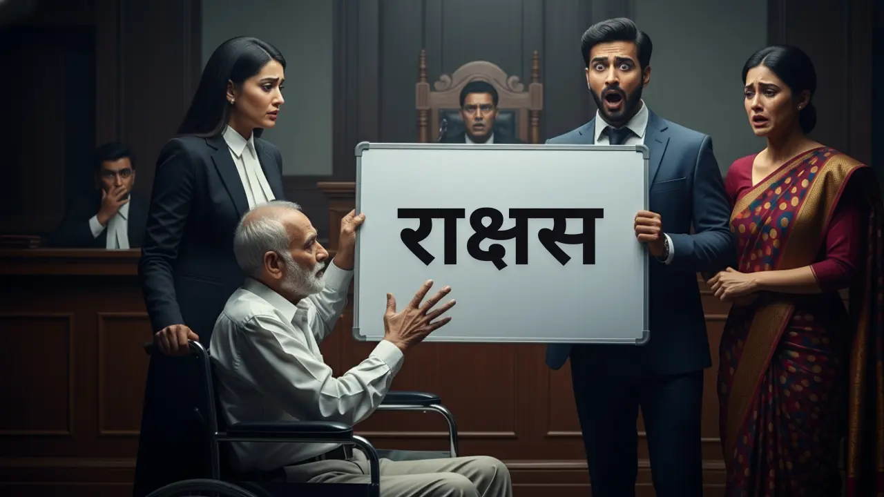 लकवाग्रस्त ससुर कोर्ट में गवाही देते हुए और बेटे को राक्षस बताते हुए